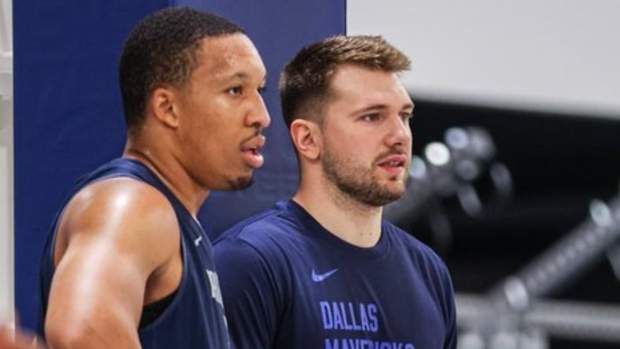 Grant Williams and Luka Doncic at Dallas Mavericks training camp.